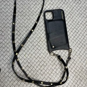 Bandolier Sarah Pebble Leather CrossbodyBlack/Gold